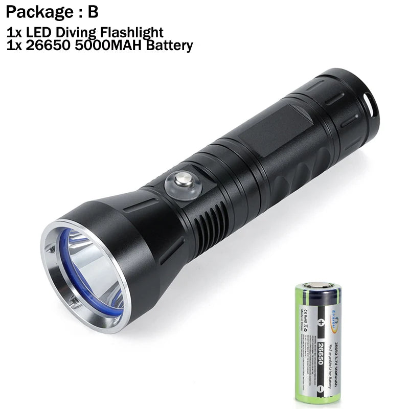 lampe poche plongée led 30w 3000lumens étanche 100m rechargeable tactique robuste