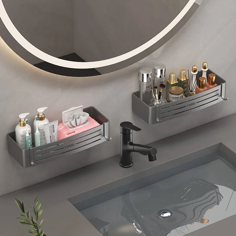 étagère murale moderne trois niveaux gris métallisé adhésif salle bain porte savon porte serviettes