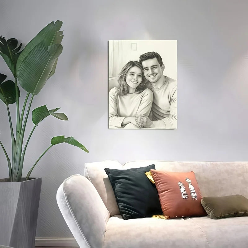 Dessin personnalisé noir blanc réaliste cadre mural 20x30cm 40x60cm artiste erotique famille amis couple