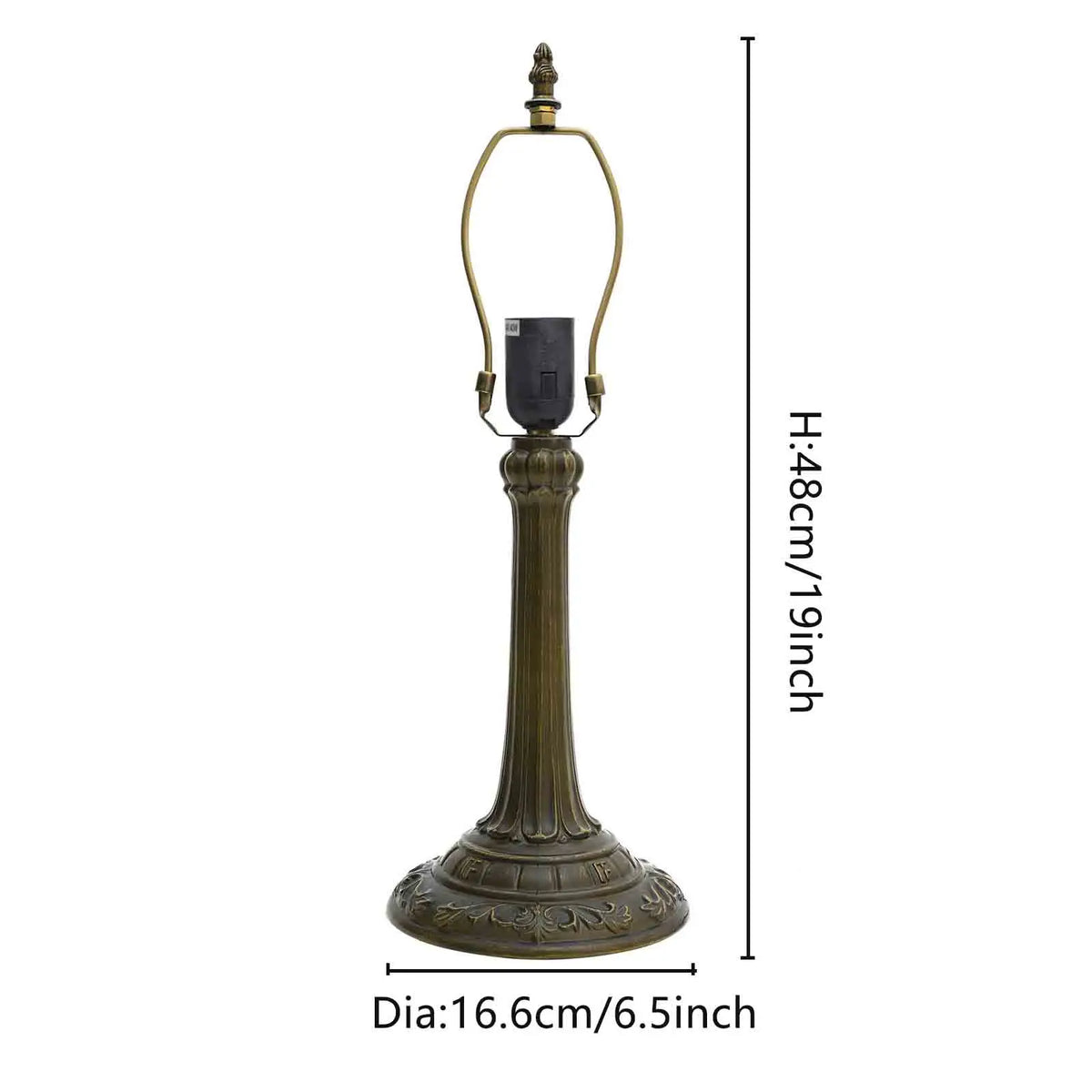 lampe table classique base métal ornements floraux couleur bronze câble interrupteur H48cm Dia16.6cm
