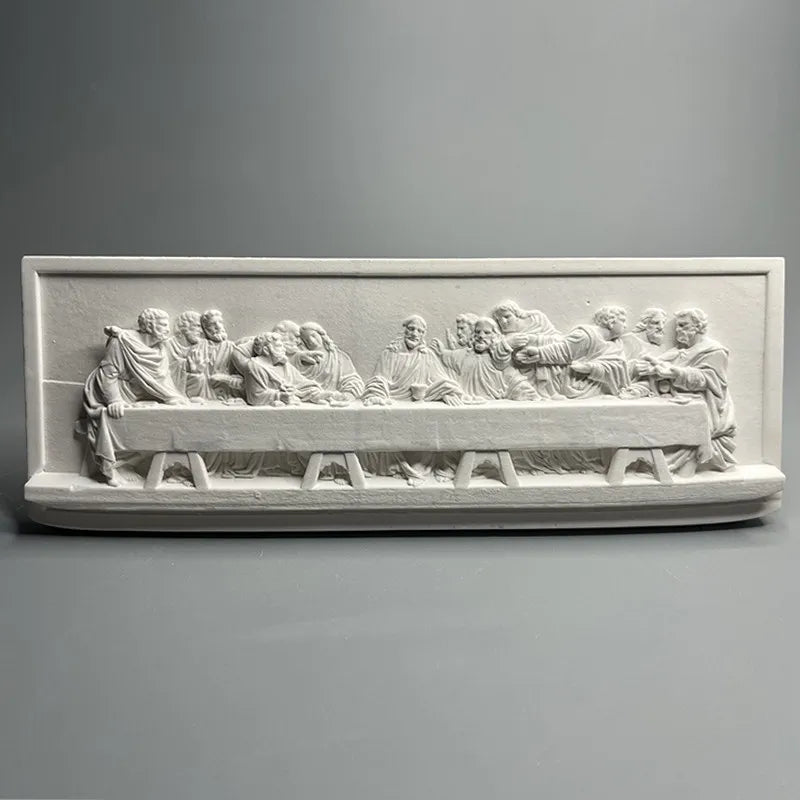 ornements decoratifs platre relief dernier supper da vinci blanc gris sculpture murale