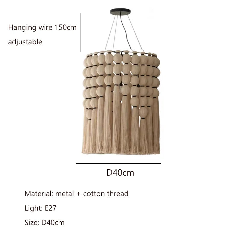 Suspension lumineuse moderne franges chaînes métalliques beige noir