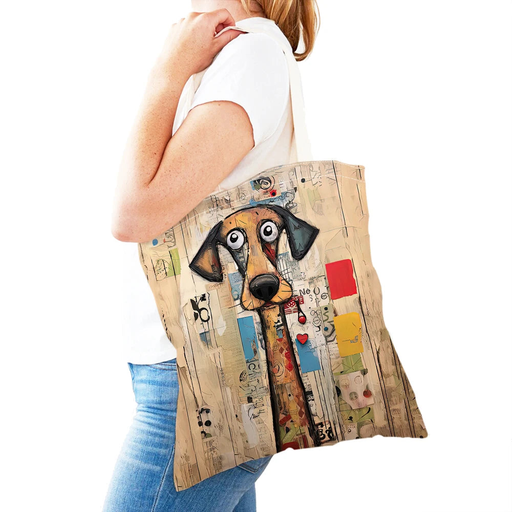 sac main moderne imprimé chien lunettes motifs géométriques couleurs variéesversible