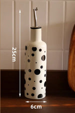 bouteilles cuisine céramique blanc noir rayures fleurs moderne assaisonnement huile épices stockage respectueux environnement