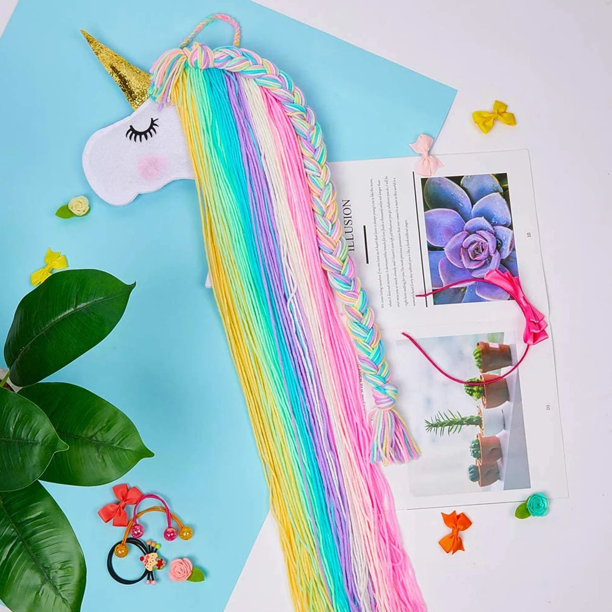 organisateur mural licorne arc ciel pince cheveux barrette enfant fantaisie chambre fille decoration mur