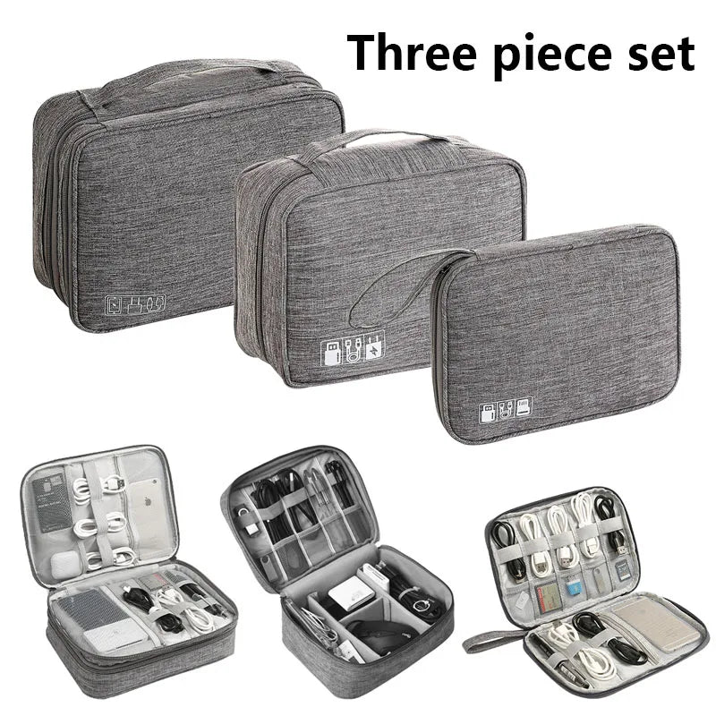 ensemble sacs rangement câbles accessoires électroniques voyage gris pochette organisateur portable toile pratique