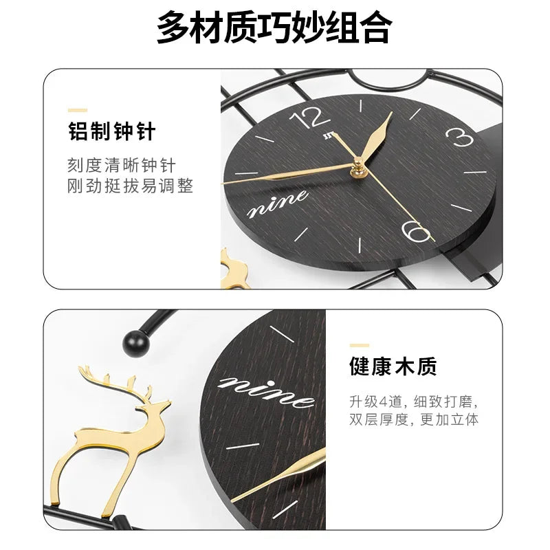 horloge murale moderne artistique abstraite salon or noir minimalisteDecoration cerf geometrique