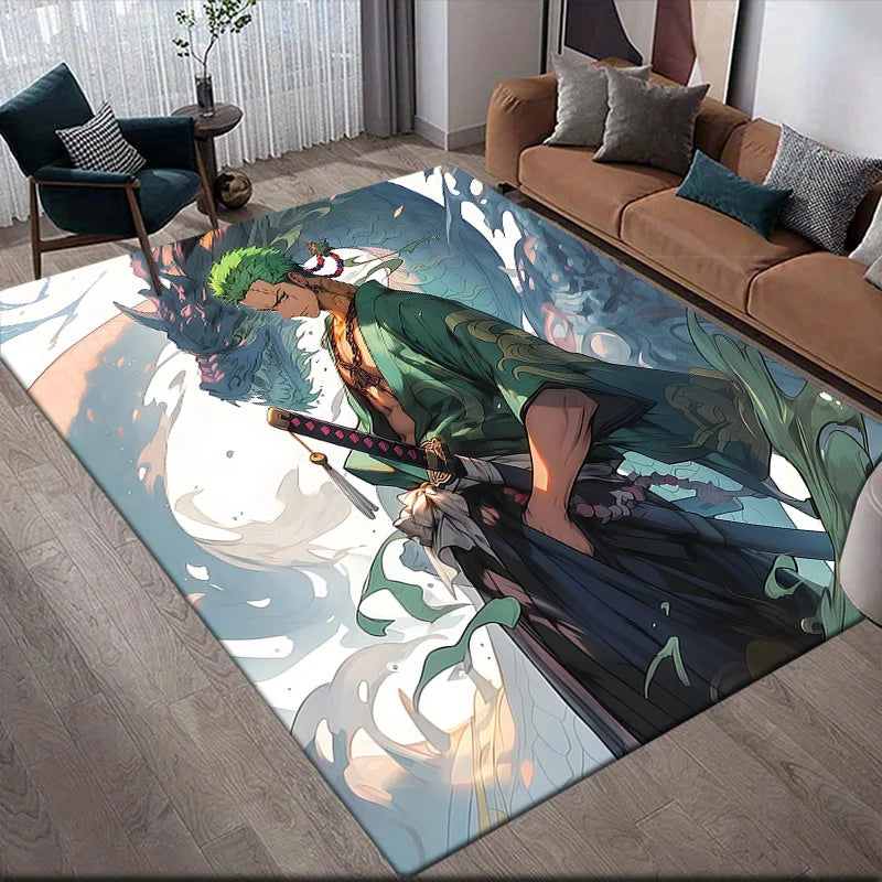 tapis antidérapant anime personnages zoro luffy vert blanc bleu noir abstrait moderne salon chambreextérieur