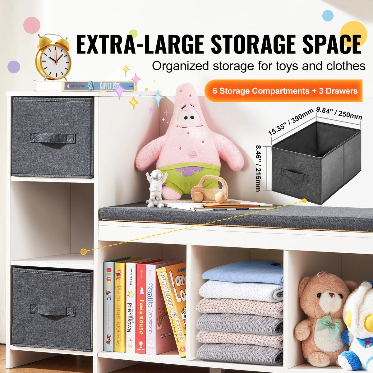 meuble salon enfant blanc moderne tiroirs compartiments banc rangement jouets