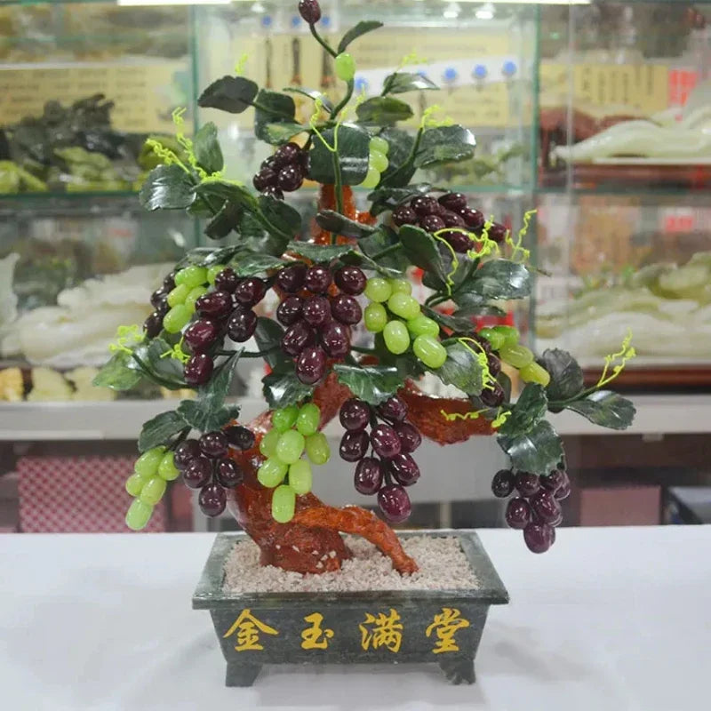 ornement arbre raisin pierre artificiel feuilles vertes grappes roses décoration intérieure salon cave vin