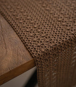 chemin table marron clair maille fine franges rustique 100% lin solide opacité maison decoration