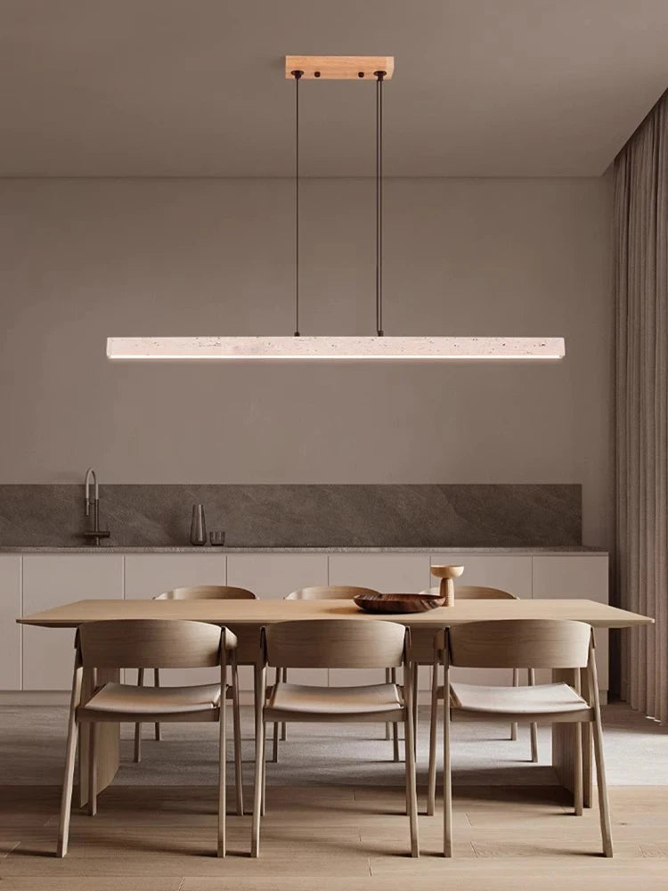 suspension lumineuse moderne fer blanc texture pierre minimaliste chaînes métalliques