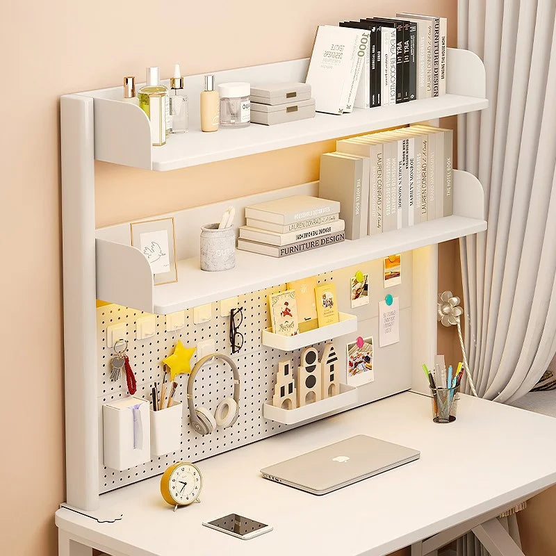 meuble rangement blanc étagères perforées vis moderne porte clés lunettes cartes horloge tablette chaise