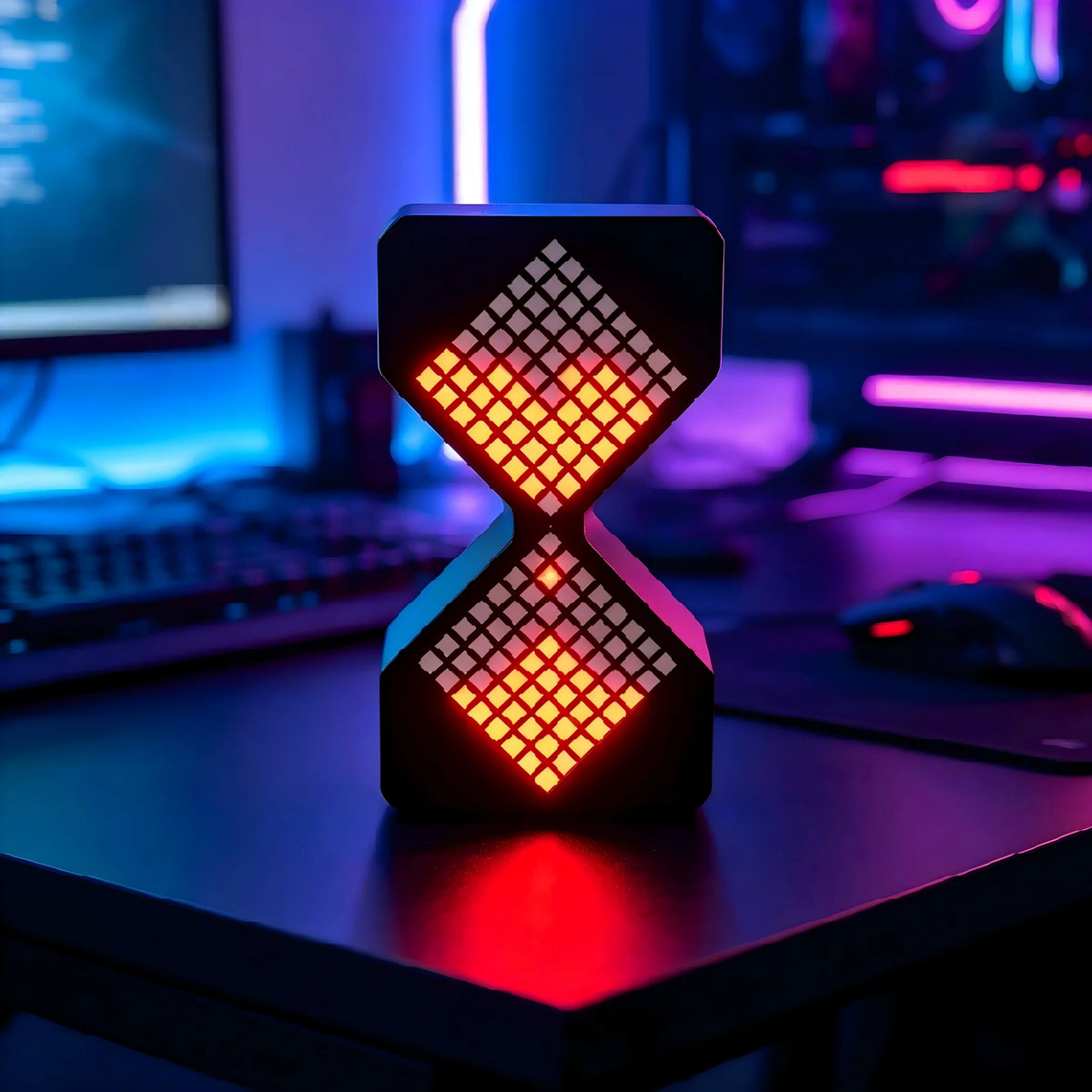 horloge led pixelée moderne minimaliste blanc noir ajustement luminosité affichage temps switch charge cabled