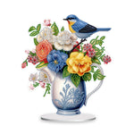 bouquet fleurs artificielles oiseaux peintures acrylique noël artisanal bleu rose blanc verte