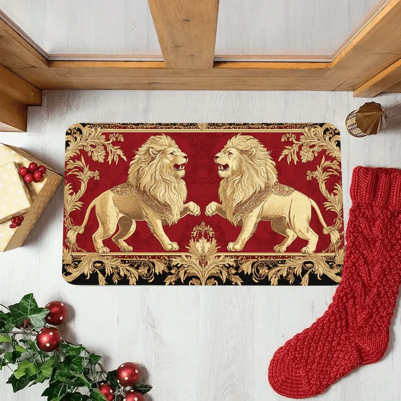 tapis sol lions doré rouge salon bain bordure florale classique 30x50cm 40x60cm polyester