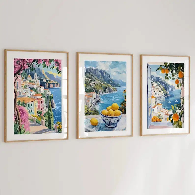 tableau multicolore paysage marin maison fleurs fruits moderne sans cadre toile impression chromatique