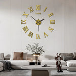 horloge murale moderne 40cm quartz chiffres romains classique décoration intérieure salon noir doré argenté