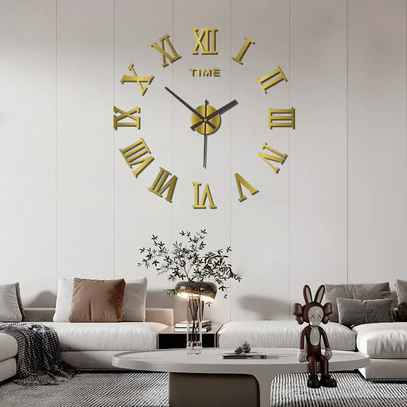 horloge murale moderne 40cm quartz chiffres romains classique décoration intérieure salon noir doré argenté