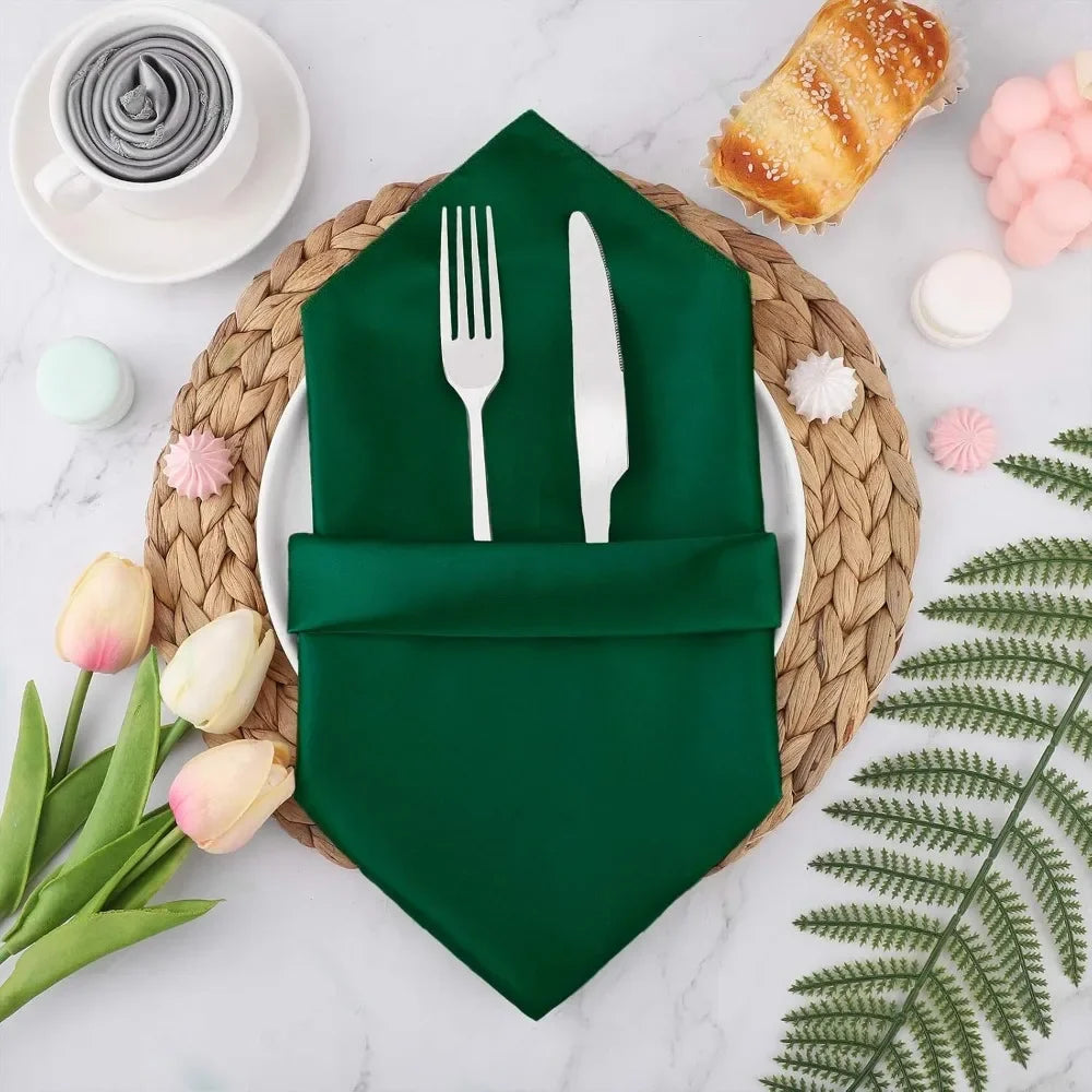 serviettes table vert foncé classiques satinées machine lavables 43cm 43cm restaurant maison