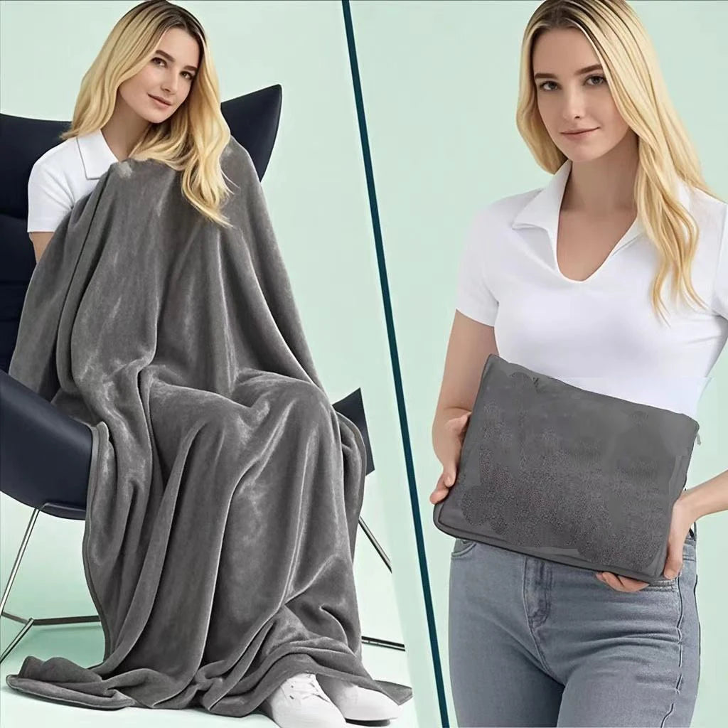 couverture velours corail portable anti boulochage voyage pique nique sac rangement gris compact