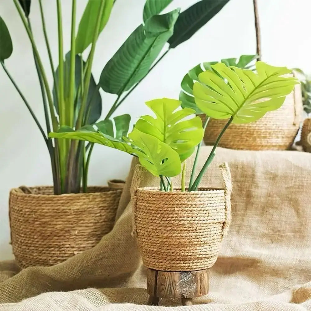 pot fleurs tissé fibres naturelles rustique boho chic rangement extérieur mini small medium large
