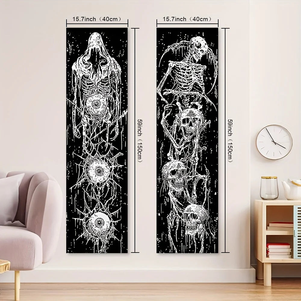 affiche murale squelette yeux motifs abstraits noir blanche graphique polyester imprimée salon chambre decoration