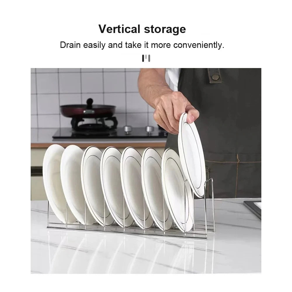 support rangement vaisselle acier inoxydable moderne assiettes bols cuisine économiseur espace multifonction argenté minimaliste