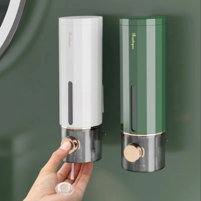 distributeur liquide mural blanc vert moderne 450ml adhésif rond lisse minimaliste