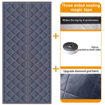 rideau porte gris quilté clips magnétiques isolation coupe vent moderne 100x210cm