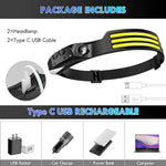 lampe frontale rechargeable noir jaune rayures horizontales boucle ajustable camping pêche