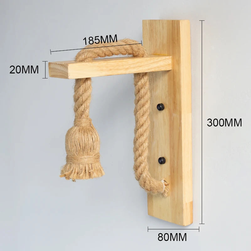 lampe suspension rustique bois naturel corde beige vintage éclairage mur fixé led e27