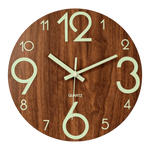 horloge murale moderne bois foncé chiffres blancs texture naturelle pouces facile lecture quartz salon