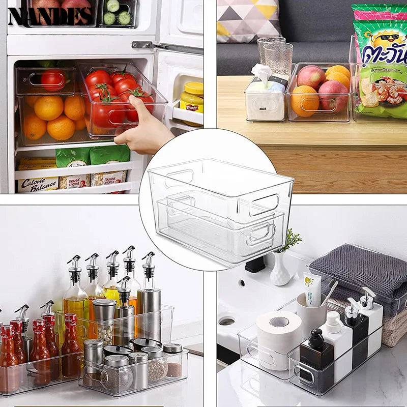 boîtes rangement transparentes plastique réutiliables poignées moderne minimaliste empilables garde manger réfrigérateur congélateur respectueux