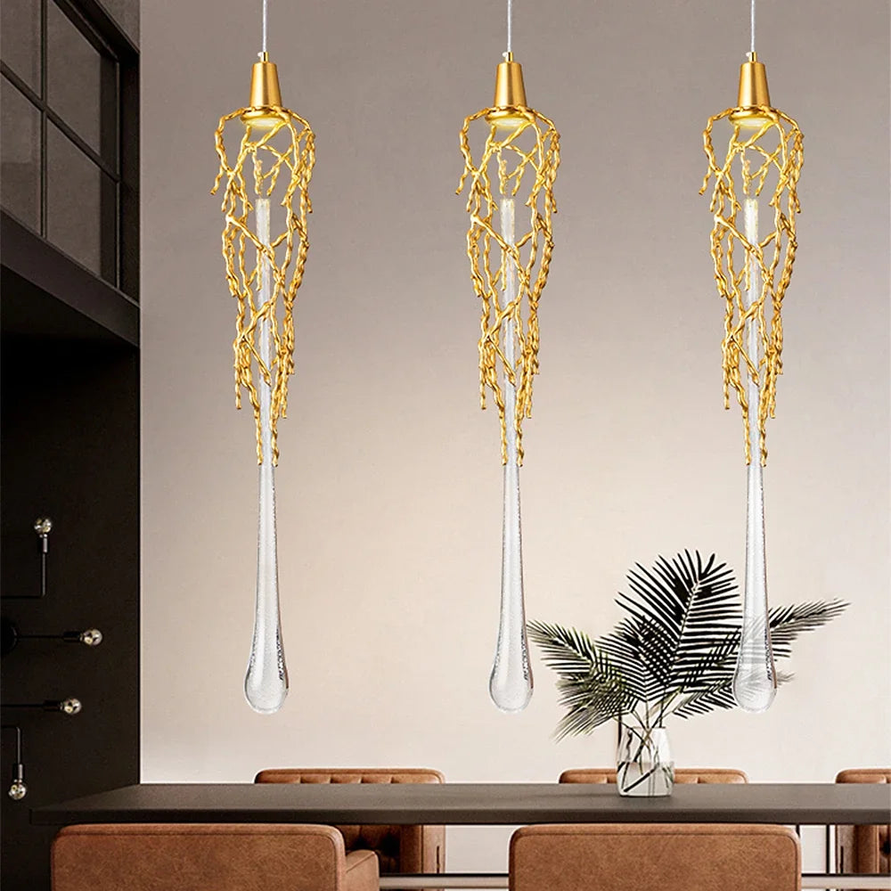 suspension lumineuse moderne or transparentes filigrane doré led câble suspendu élégante chambre salon