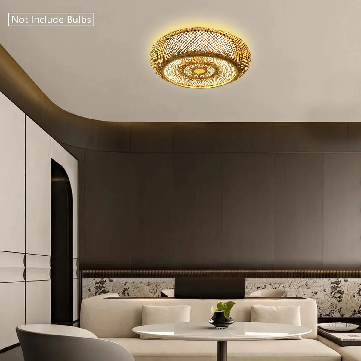 lampe tissage rotin moderne rustique bois naturel diamètre 40cm 50cm 60cm 80cm downlight