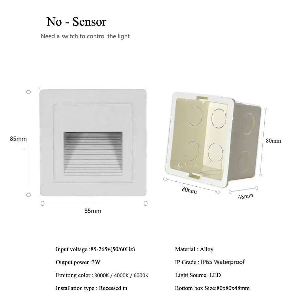 Lampes murales encastrables LED modernes 3W noir argenté extérieures intérieures