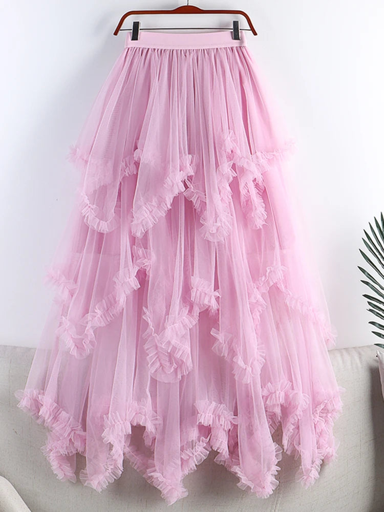 jupe tulle violet rouge élégante asymétrique franges translucide femme erotique summer