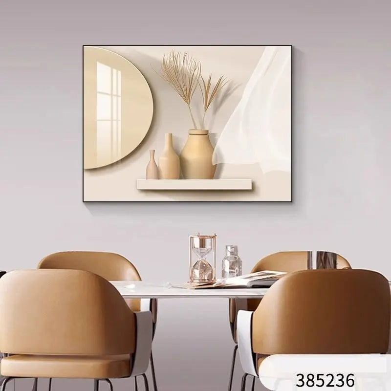 tableau mural moderne minimaliste beige blanc doré motifs géométriques simple texture bois respectueux environnement