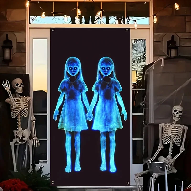 bannière halloween fantômes araignées citrouilles squelettes jeunes filles transparentes