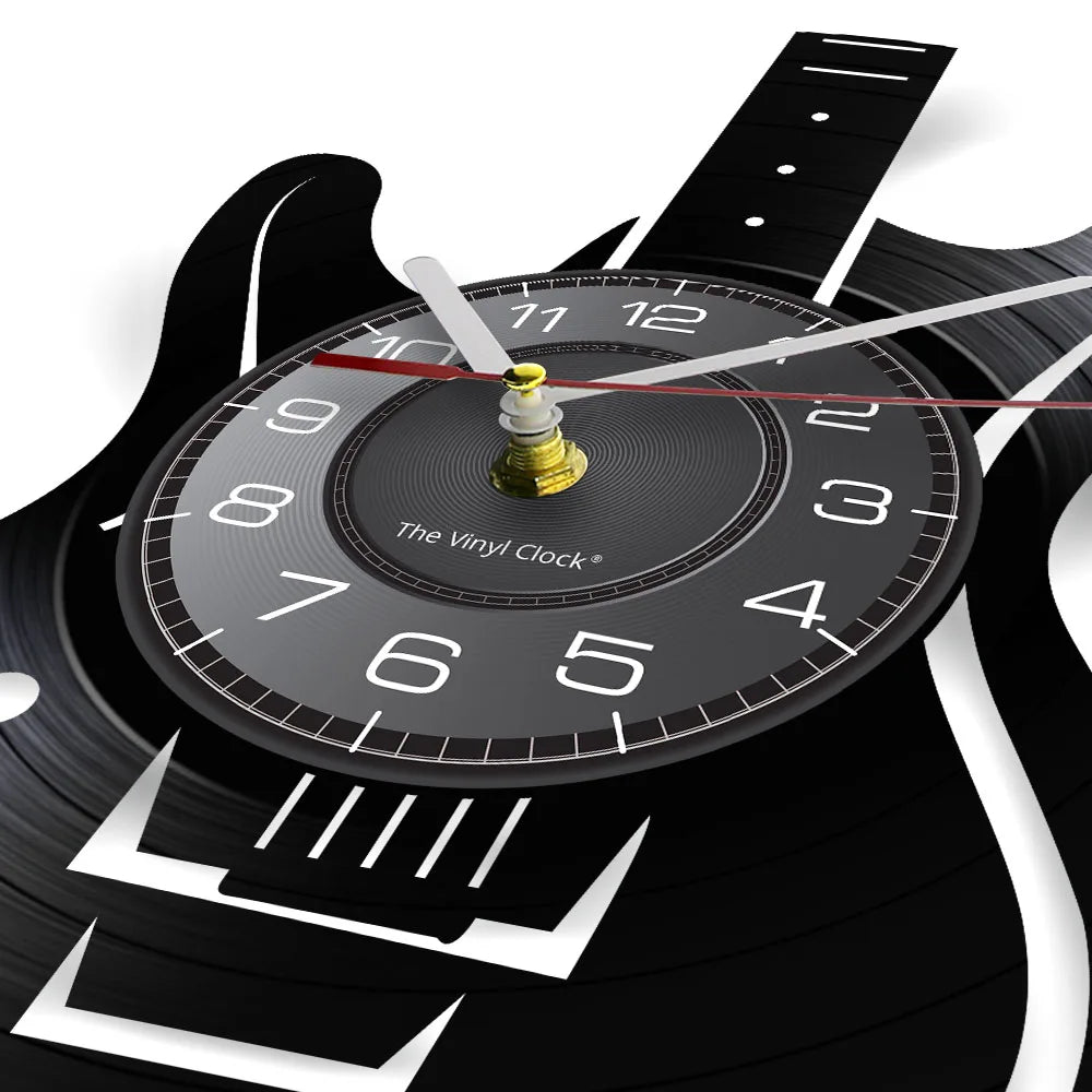 horloge murale forme guitare disque vinyle aiguille rétro moderne fixations chambre salon