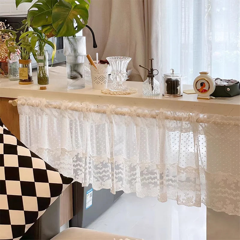 rideau blanc dentelle points transparent classique romantique inclusion polyester farmhouse vintage