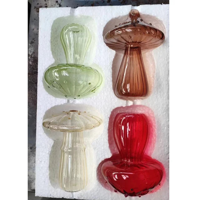 vases champignons verre transparent moderne couleur vert rouge orange bleu rose jaune