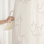 rideau moderne dessins animaux enfants translucide polyester beige anneaux métalliques chambre fille garçon