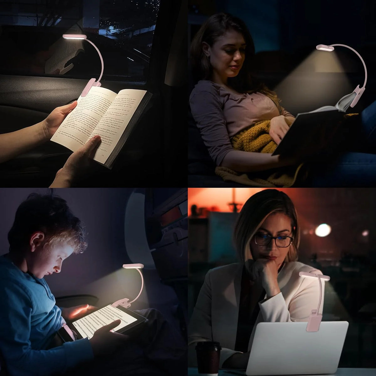 lampe lecture rechargeable rose pinces clipser minimaliste lumière blanc chaude froide usb portable