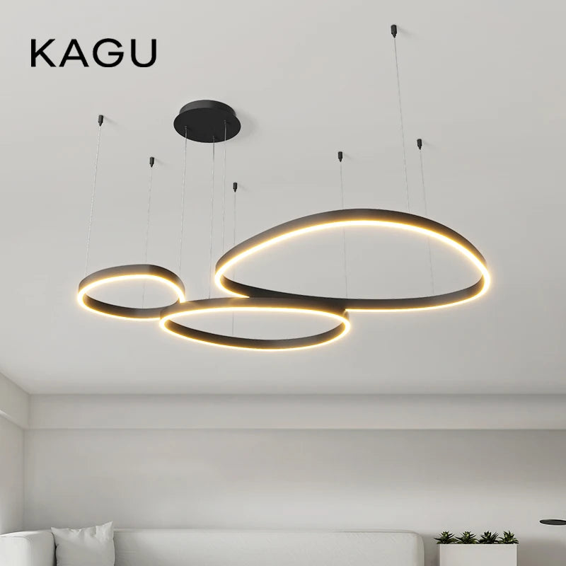 suspension lumineuse moderne anneaux noir blanc luminaire salon chambre étude minimaliste