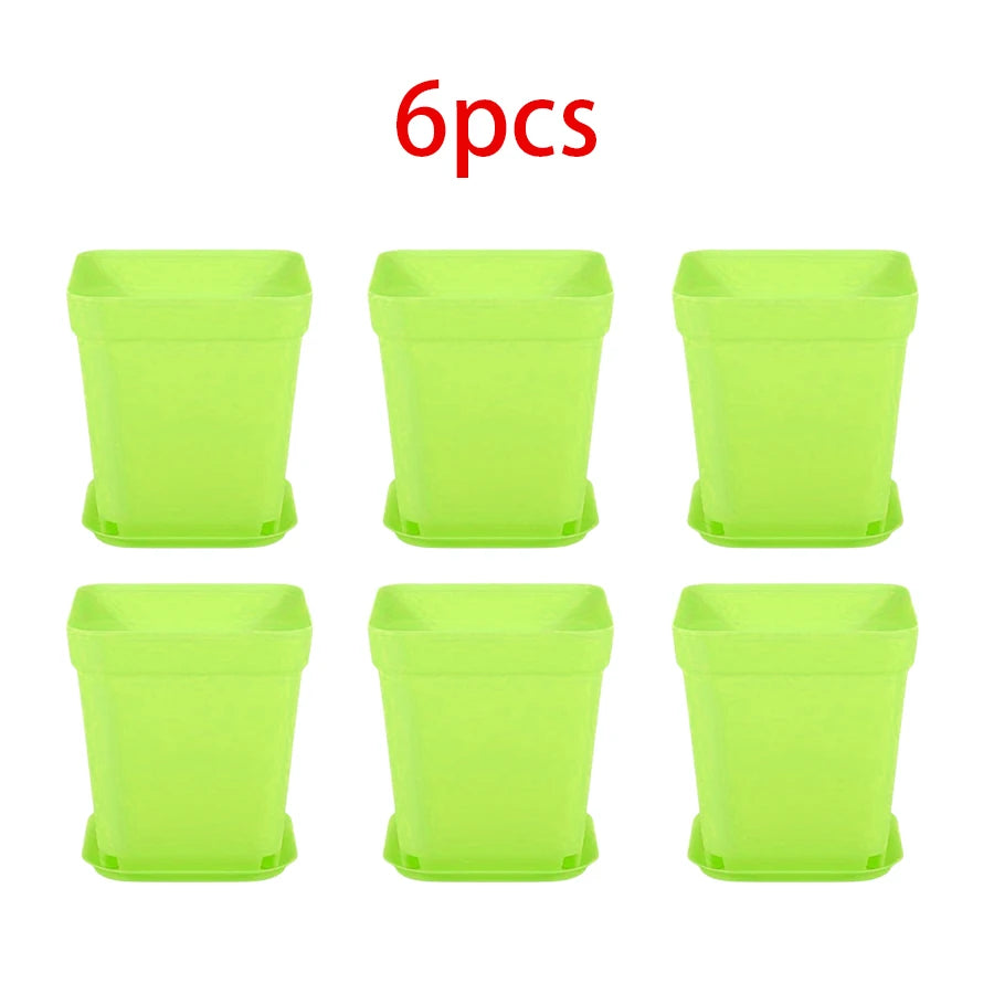 pots fleurs carrés multicolores plastique violet bleu jaune vert moderne adhésif 7cm 8cm 5cm