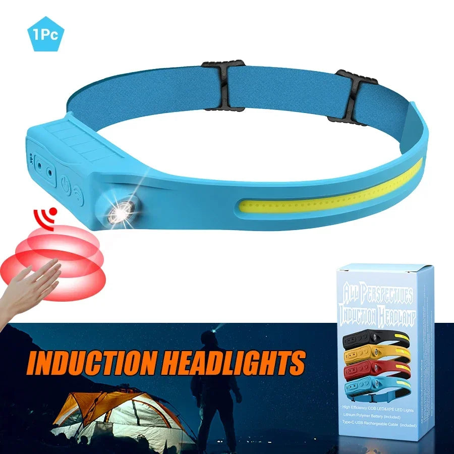 lampe frontale rechargeable led noir bleu jaune rouge silicone flexible modernes camping pêche modes