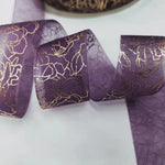 ruban violet marron rose pâle motif floral doré dentelle élégante coton polyester opaque 4mètres