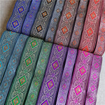 ruban décoratif polyester largeur 2cm bleu vert violet gris marron rose motif géométrique floral